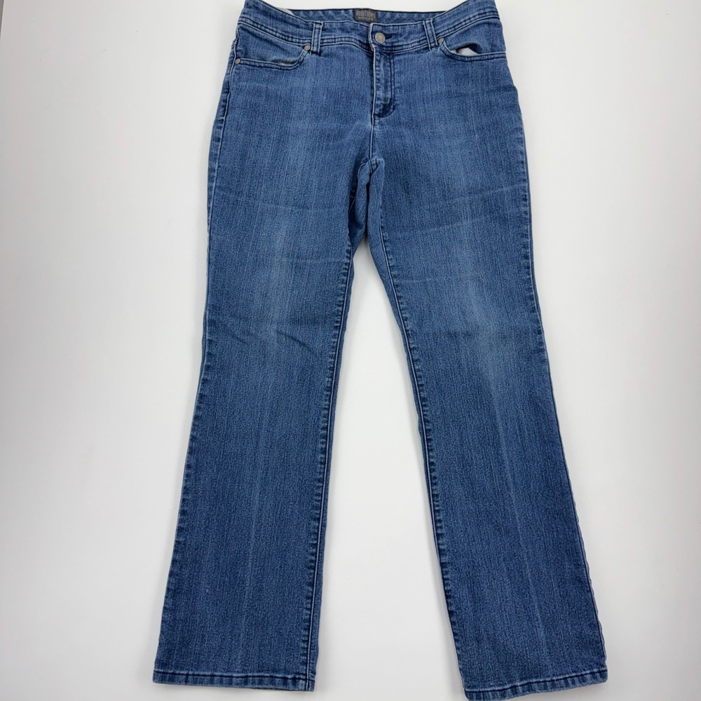 Additions by Chicos Womens Straight Leg Blue Jean Embroidered Pockets Size 0.5 R